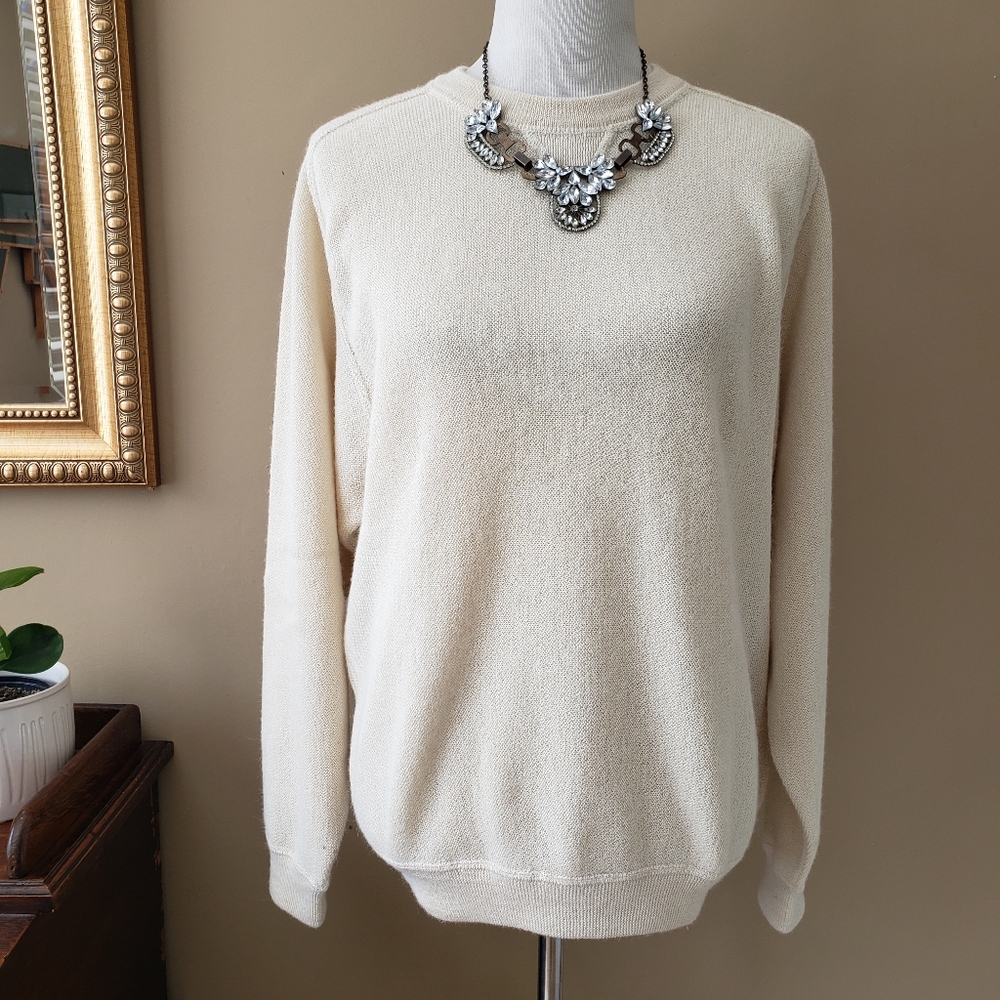 Andean Ivory White Alpaca Crew Neck Pullover Sweater Size Medium